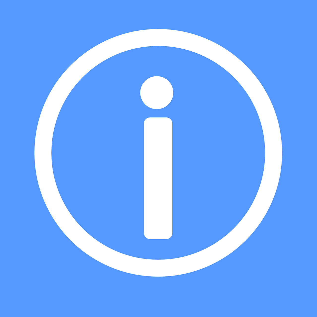 Ein blauer Kreis mit einem weißen 'i' in der Mitte, häufig als Informationssymbol verwendet.