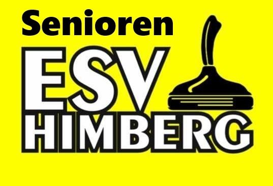 Ein gelber Hintergrund mit dem Text 'Senioren ESV Himberg' in weiß und einem schwarzen Objekt, das einem Pümpel ähnelt.