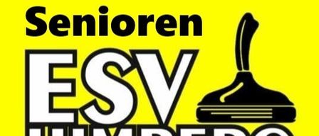 Ein gelbes Schild zeigt den Text 'Senioren ESV Himberg'. Unter dem Text befindet sich ein Bild eines Rohrreinigers. Der Hintergrund ist komplett gelb.