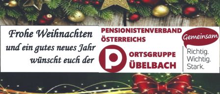Eine festliche Weihnachtskarte mit einem hölzernen Hintergrund, einem roten Band und einem roten Kreis mit einem weißen Buchstaben P. Es steht 'Weihnachten wünscht Ihnen das neue Jahr' auf Deutsch.