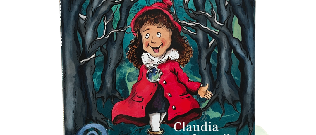 Ein Stapel Kinderbücher mit dem Titel 'Die magische Eisflöte' von Claudia Wobovnik. Das vordere Buch hat eine Zeichnung eines Mädchens in einem roten Mantel und Hut.