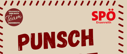 Ein Plakat für die PUNSCH & MORE Veranstaltung am 13.12.2025 um 16 Uhr am Dorfplatz Enzenreith. Das Poster zeigt eine Illustration von Lebkuchen, Keksen und Gewürzen.