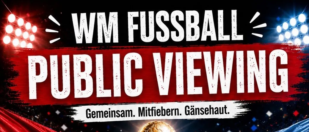 Plakat für die öffentliche Vorführung eines Fußballspiels zwischen Österreich und Argentinien. Zeigt Flaggen, einen Pokal und das Datum 22. Juni 2026.