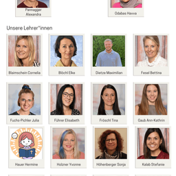 Eine Fotocollage zeigt mehrere lächelnde Personen. Namen und Titel sind unter jedem Foto beschriftet. Erste Reihe: Alexandra Pannagger und Havva Odabas. Zweite Reihe: Cornelia Blaimschein, Elke Bloch, Maximilian Dietze, Bettina Fesel. Dritte Reihe: Julia Fuchs-Pichler, Elisabeth Fuhrer, Tina Fröschl, Ann-Kathrin Gaub. Vierte Reihe: Hermine Hauer, Yvonne Holzner, Sonja Hohenberger, Stefanie Kalab.