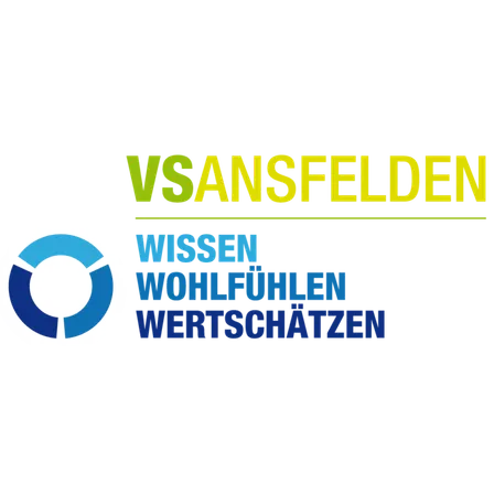Ein schwarzer Hintergrund mit dem Text 'VSANSFELDERN' in Gelb und Weiß, gefolgt von 'WISSEN WOHLFUHLEN WERTSCHÄTZEN' in Blau und Gelb. Links befindet sich ein blaues und weißes kreisförmiges Logo.