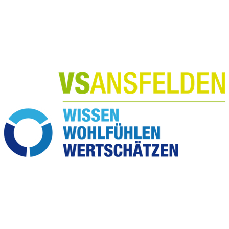 Ein schwarzer Hintergrund mit dem Text 'VSANSFELDERN' in Gelb und Weiß, gefolgt von 'WISSEN WOHLFUHLEN WERTSCHÄTZEN' in Blau und Gelb. Links befindet sich ein blaues und weißes kreisförmiges Logo.