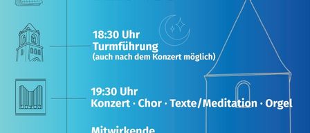 Kirchliche Veranstaltung in der Bergkirche Bromberg am 29.05.2026. Turmführung um 18:30, Konzert mit Chor, Texten/Meditation, Orgel um 19:30. Anschließend Agape, Fingerfood & Getränke.
