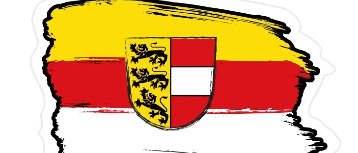 Illustration der Flagge des österreichischen Bundeslandes Kärnten mit einem Wappen, das Löwen zeigt.