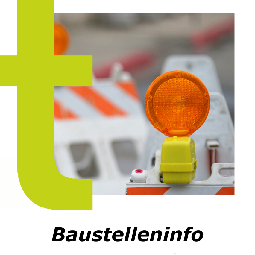 Ein gelbes Baulicht steht auf einem weißen und orangefarbenen Verkehrskegel. Der Hintergrund ist verschwommen mit einem grünen Buchstaben 'T'.