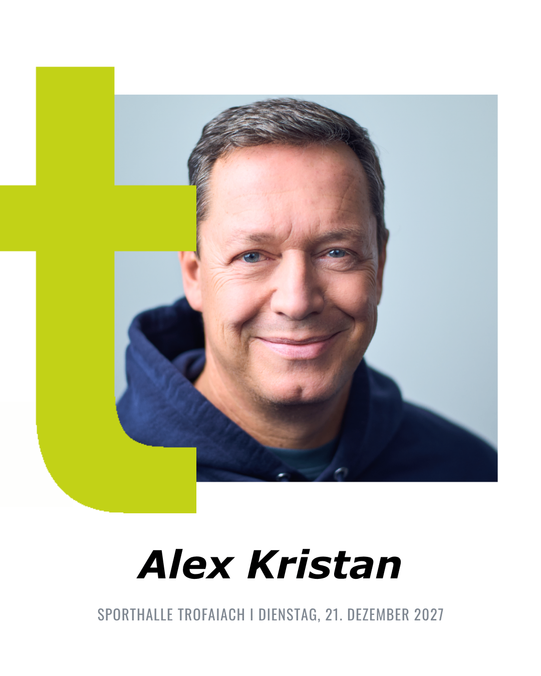 Ein lächelnder Mann mit grauem Haar trägt eine blaue Kapuzenjacke. Der Name Alex Kristan ist unter dem Bild angezeigt.