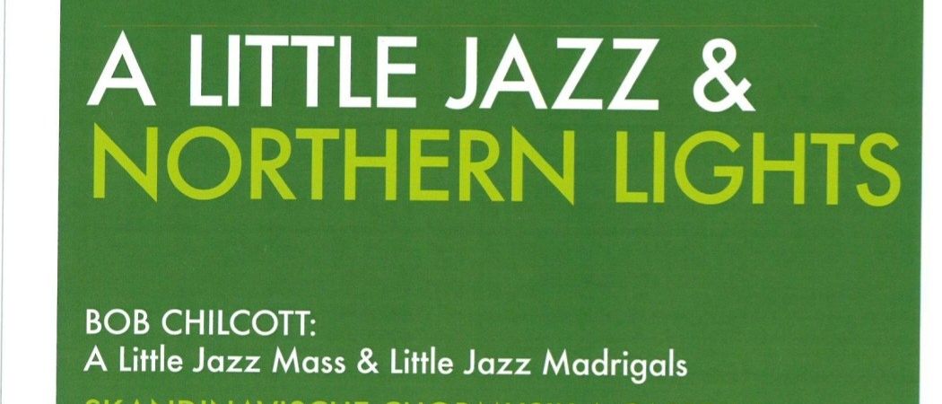 Plakat für ein Konzert des Mozart Chors Salzburg. Das Programm umfasst Bob Chilcotts 'A Little Jazz Mass' und 'Little Jazz Madrigals'. Es werden auch Werke von Wilhelm Peterson-Berger, Jaakko Mantyjarvi und Nils Lindberg aufgeführt. Das Konzert wird von Daria Rumiantseva dirigiert.