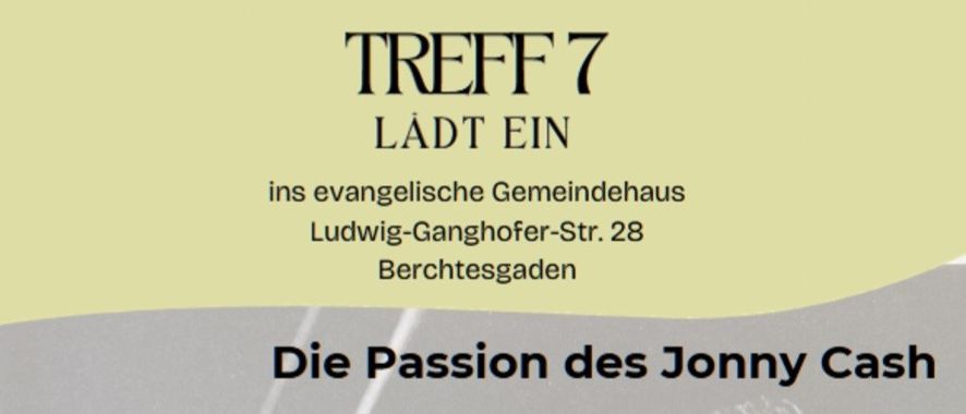 Ein Schwarz-Weiß-Foto eines Mannes, der eine Gitarre spielt, mit dem Titel 'Die Passion des Jonny Cash'. Das Bild ist ein Werbeplakat für eine Veranstaltung am 22. September.