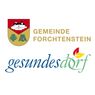 Das Logo für Gemeinde Forchtenstein zeigt ein Schlossemblem und die Worte 'gesundes Dorf', was auf den Fokus auf Gesundheit im Dorf hinweist.