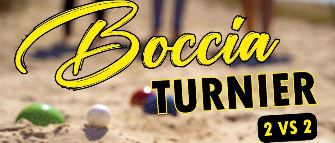 Plakat für ein Boccia-Turnier am 27. Juni 2026, Beginn um 11:00 Uhr. Es ist ein 2 gegen 2 Match auf dem Sandplatz in Weinitzen. Zuschauer sind herzlich willkommen.