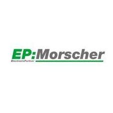 Logo für EP:Morscher, ein Elektronikpartner, mit dem Text 'EP:Morscher' in grüner und schwarzer Schrift mit grünem Umriss.