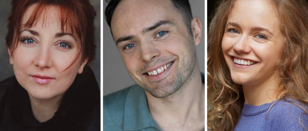 Drei Personen in Porträtaufnahmen. Die Frau links mit roten Haaren und einer schwarzen Jacke, der Mann in der Mitte mit Bart und grünem Poloshirt und die Frau rechts mit blonden Haaren und einem blauen Pullover.