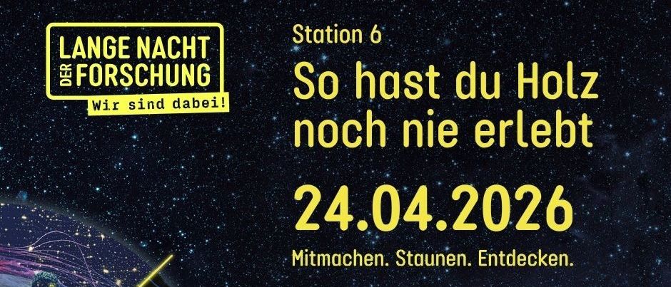 Poster für die Lange Nacht der Forschung. Mit Weltraumhintergrund und Logo von Weitzer Parkettwelten. Datum: 24.04.2026. Ort: Weitzer Parkettwelten, Klammstraße 24, Weiz. Eintritt frei.