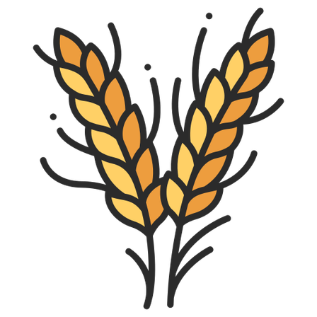 Illustration von Weizen mit goldenen Halmen und Blättern auf schwarzem Hintergrund, stilisiert mit einem modernen, abstrakten Design.