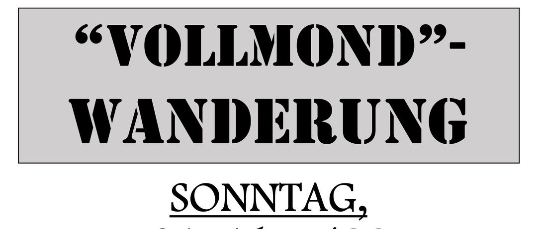 Plakat für 'Vollmond'-Wanderung in Eberau. Zeigt einen Fußball und ein Vollmondbild. Datum: 1. Februar 2026. Startzeit: 15:00 Uhr. Ort: Sportplatz Eberau.