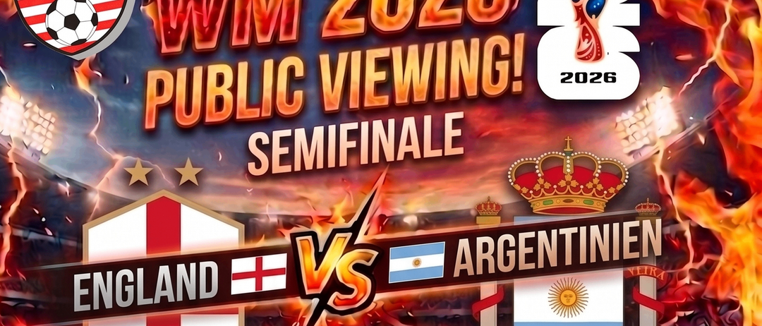 Plakat für das Halbfinale des Fußballspiels England gegen Argentinien am 15. Juli 2023 um 21:00 Uhr. Der Veranstaltungsort ist die Sportkantine des SV Eberau, die um 20:30 Uhr öffnet.
