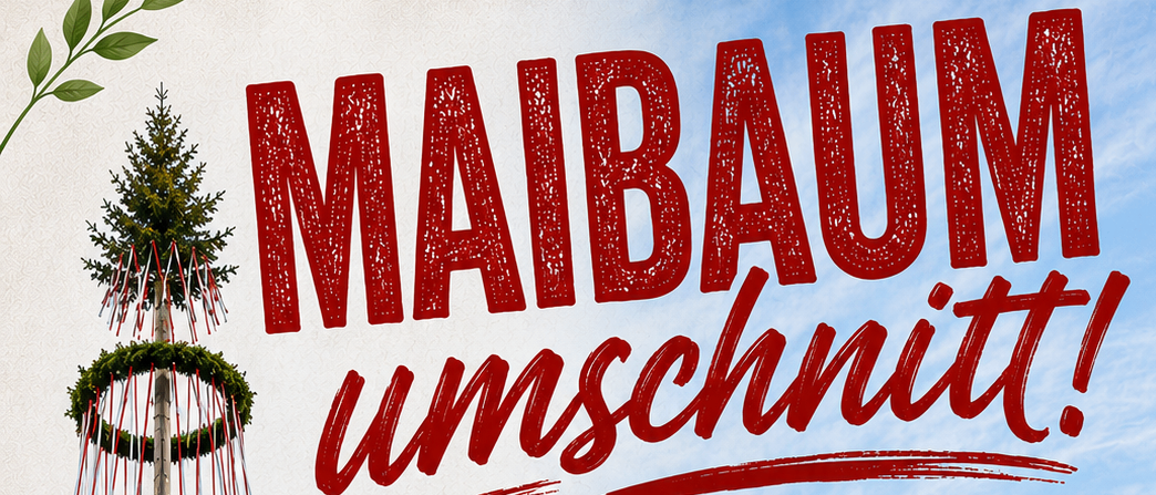 Plakat für eine Veranstaltung mit dem Titel 'Maibaum Ungeschmückt!' am 17. Juli 2026 um 19:00 Uhr am Hauptplatz in Eberau. Das Plakat zeigt einen geschmückten Baum, eine Kirche und dekorative Fässer.