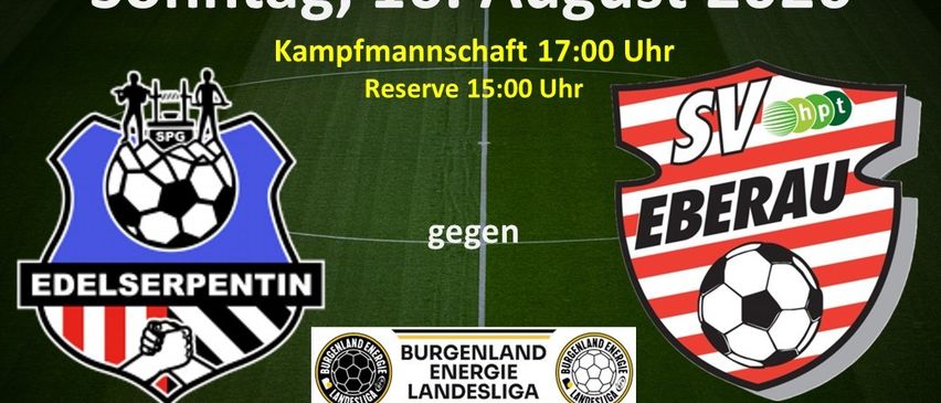 Soccer match poster for the 2nd round of the 2022 season on August 16th, featuring Serpentin vs. SV Ebera, with kickoff times and logos.