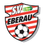 Ein schildförmiges Logo eines Fußballvereins für SV Eberau mit einem Fußball in der Mitte, auf schwarzem Hintergrund mit roten und weißen Streifen.