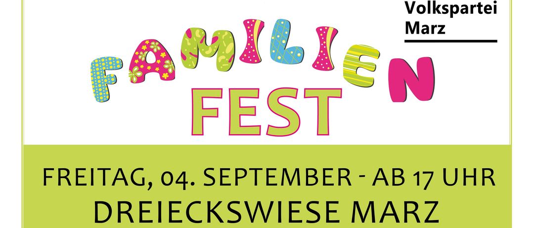 Plakat für ein Kinderfest mit Musik, Essen und Aktivitäten am 4. September ab 17 Uhr. Mit Cartoon-Kindern, die ein Banner halten, und einem Musiknoten-Logo.