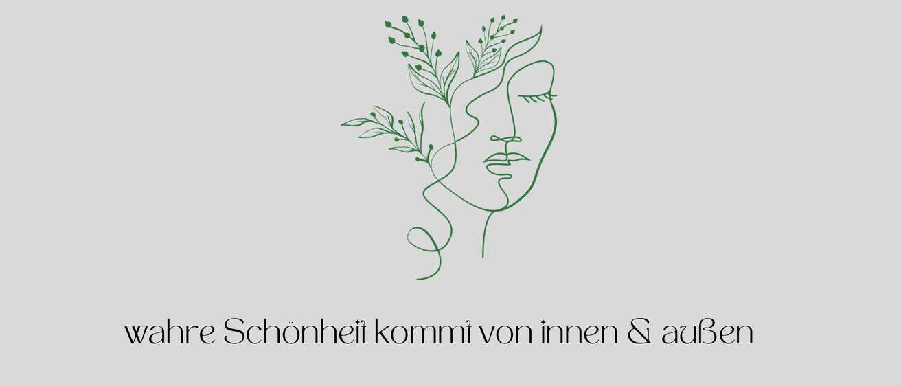 Ein Logo mit einem grünen Blatt und einem Gesicht, der Text lautet 'wahre Schönheit kommt von innen & auBen' und 'beauty MOMENT'.