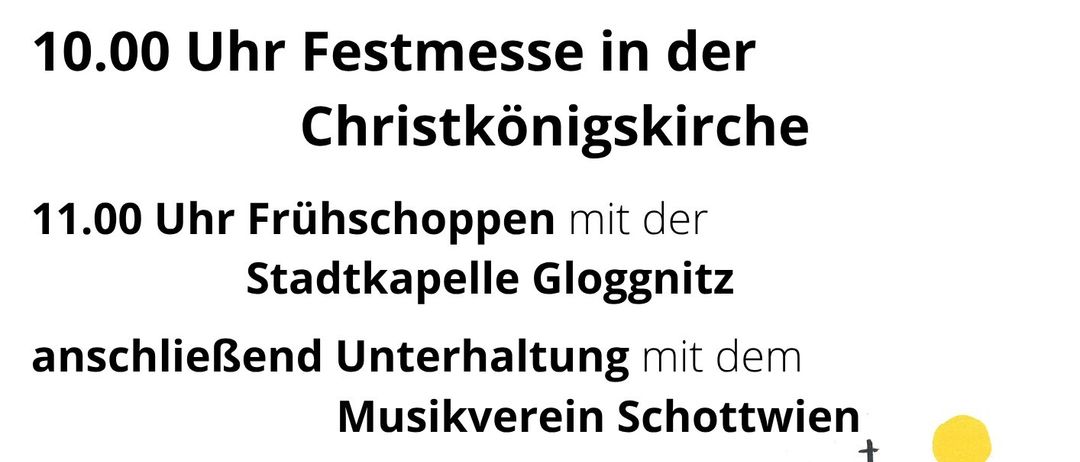 Plakat für das Pfarrfest am Sonntag, 31. Mai 2026, mit einer Kirche und Veranstaltungen wie einer Messe, Frühstück, Kinderspielen, Getränken, Essen und Weinverkostung.