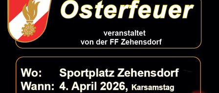 Plakat für eine Veranstaltung im Sportplatz Zehensdorf, 4. April 2026, um 19:00 Uhr. Getränke sind vorhanden. Nur Baum- und Strauchschnitte erlaubt. Kontaktieren Sie Florian Wissiak für weitere Informationen.