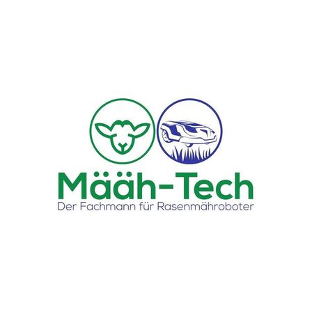 Das Logo von Maah-Tech zeigt ein Schaf und einen Rasenmähroboter. Es ist der Experte für Mähroboter.