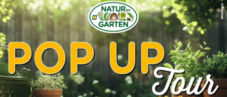 Eine Werbung für eine Pop-up-Tour mit Gartenthema. Es zeigt das Datum Samstag, 4. Juli 2026 und den Ort Waidhofen an der Thaya.