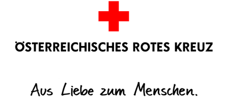 Das Logo des Österreichischen Roten Kreuzes ist abgebildet. Es zeigt ein rotes Kreuz auf weißem Hintergrund. Darunter steht der Text 'Aus Liebe zum Menschen.'