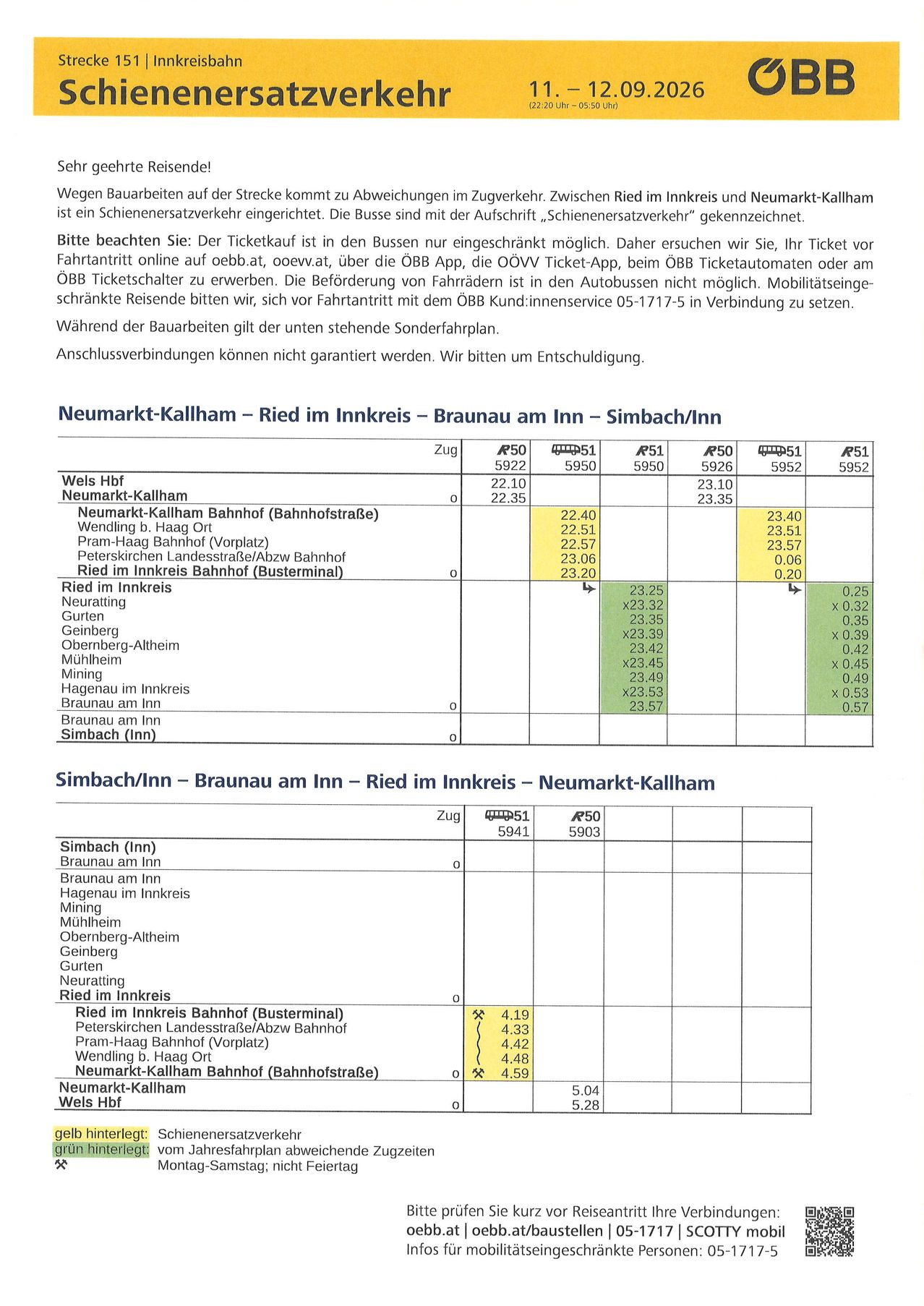 Ein Dokument zeigt Zugfahrpläne und Preise für verschiedene Bahnhöfe, darunter Neumarkt-Kallham, Ried im Innkreis, Braunau am Inn und Simbach/Inn. Die Tabelle listet Abfahrtszeiten, Preise und zusätzliche Gebühren für verschiedene Routen auf.