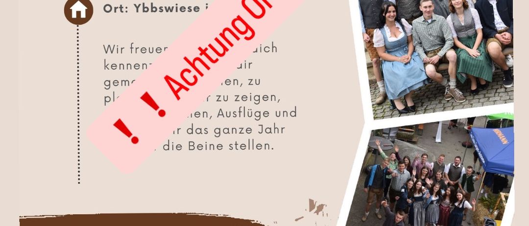 Plakat mit Details zu einer Veranstaltung am 29. August 2025 um 19:30 in Ybbswiese. Fotos von Menschen in traditioneller Kleidung. Kontaktdaten für Melanie und Martin.