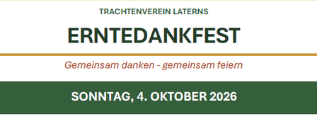 Ein Plakat für das Erntedankfest am 4. Oktober 2026 mit einem Gottesdienst und einem Dorftreffen mit Musik und Tanz.