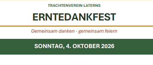 Ein Plakat für das Erntedankfest am 4. Oktober 2026 mit einem Gottesdienst und einem Dorftreffen mit Musik und Tanz.