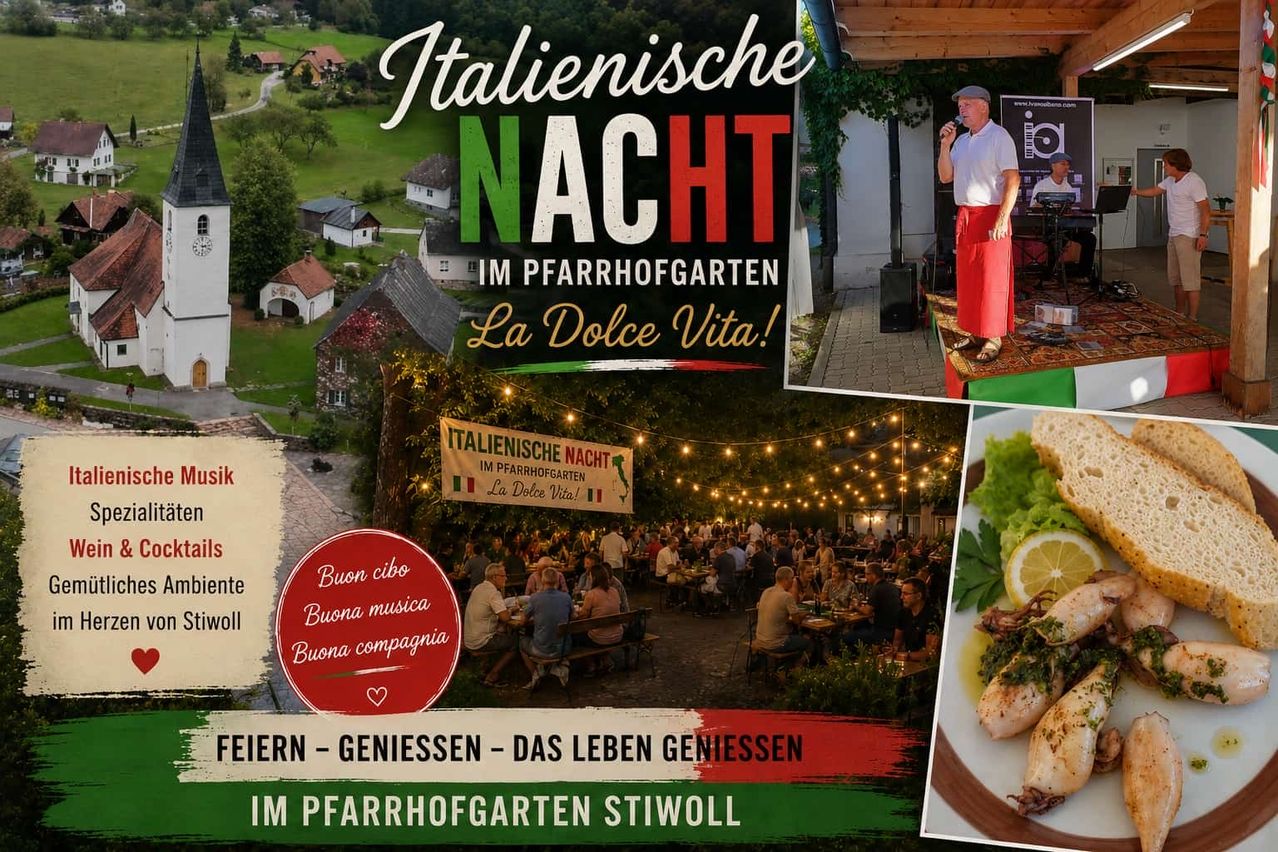 Eine italienische Nacht im Bauerngarten mit Musik, Essen und Gesellschaft. Genießen Sie den Abend mit Familie und Freunden.
