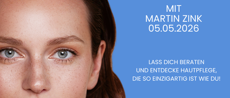 Eine Werbung mit einer Frau mit braunen Haaren und Sommersprossen. Sie bewirbt Hautpflegeprodukte von Apotheke Laa KG. Der Text lädt ein, sich beraten zu lassen und Hautpflege zu entdecken, die so einzigartig ist wie Sie.