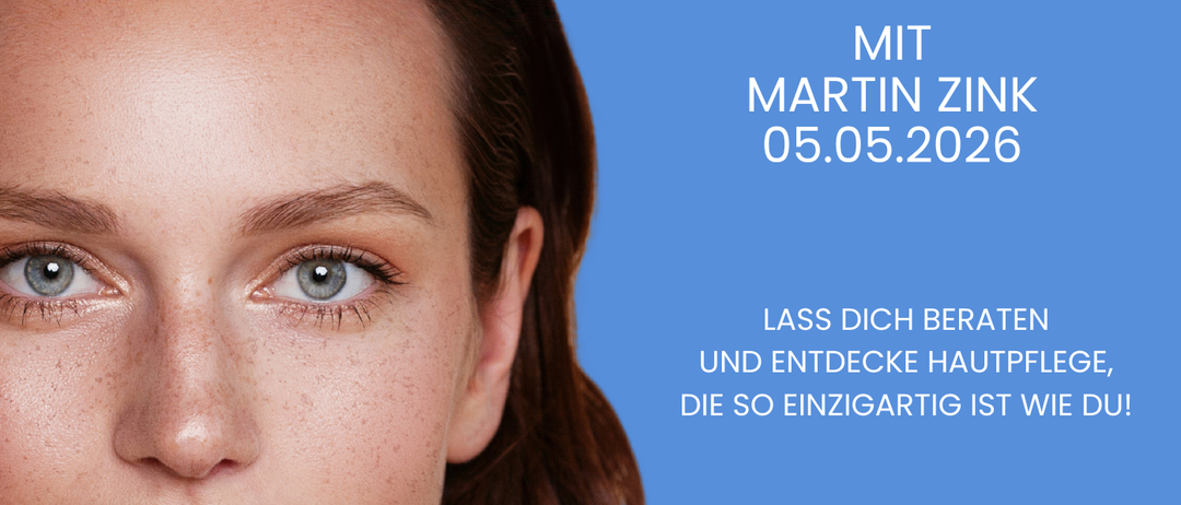 Eine Werbung mit einer Frau mit braunen Haaren und Sommersprossen. Sie bewirbt Hautpflegeprodukte von Apotheke Laa KG. Der Text lädt ein, sich beraten zu lassen und Hautpflege zu entdecken, die so einzigartig ist wie Sie.