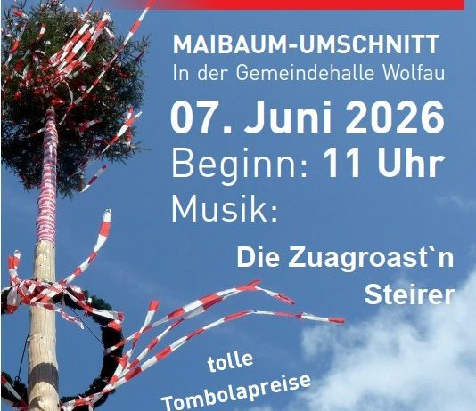 Plakat für Frohschoppen der SPÖ, ein Festival am Maibaum-Umschnitt am 07. Juni 2026, Beginn um 11 Uhr, mit Musik von Die Zugagroast'n Steirer und Preisverlosungen. BB1 Gastro & Catering freut sich auf Ihren Besuch.