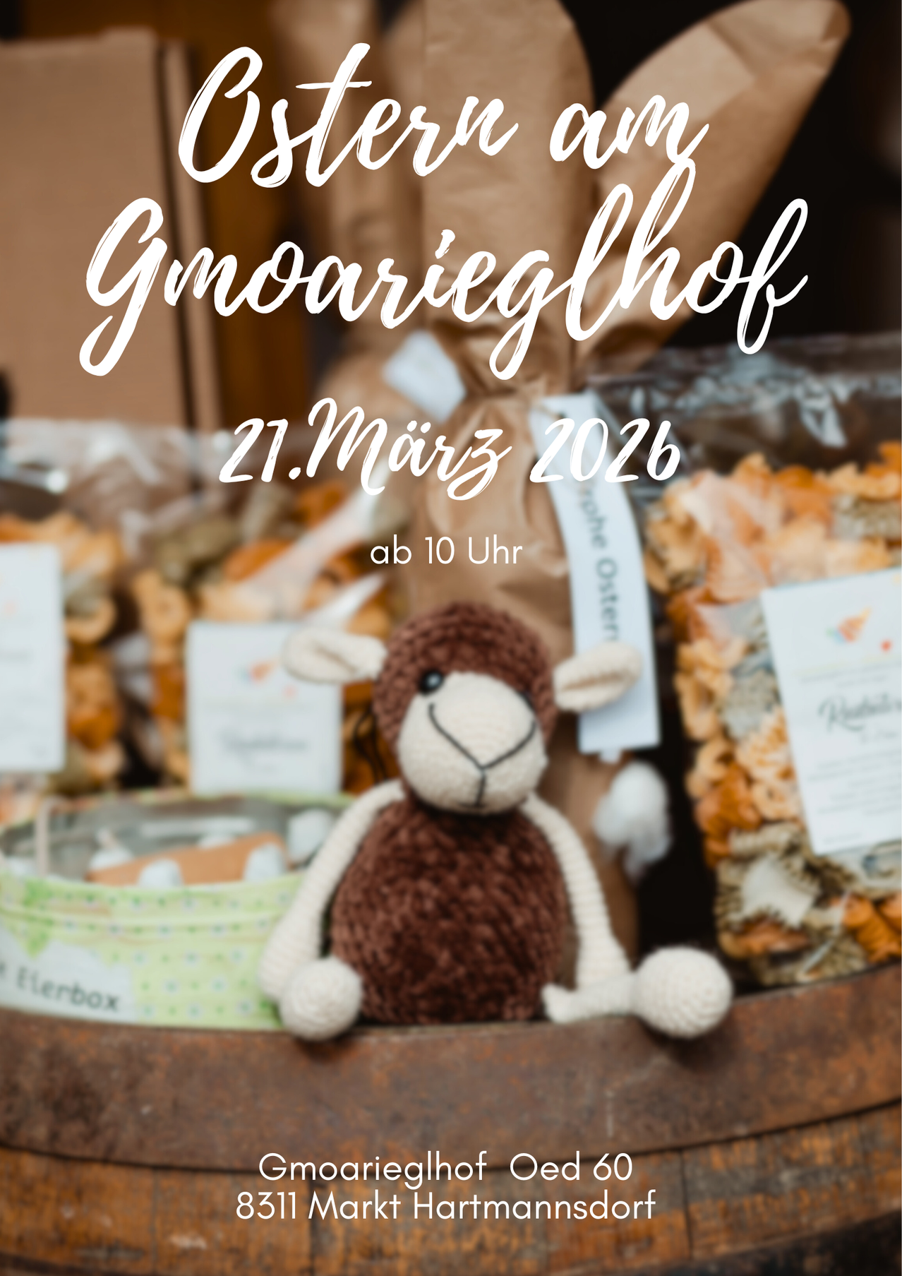 Ein Bild zeigt ein Nahaufnahme eines Kuscheltiers zwischen verschiedenen Snacks, einschließlich Brezeln und Chips. Im Hintergrund befinden sich Tüten mit Produkten, einige sind mit dem Datum 21.März 2026 und der Zeit 10 Uhr beschriftet.