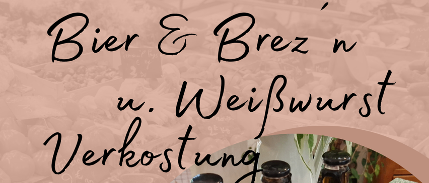 Veranstaltung für Bier und Brezen mit Weisswurst bei Verkostung am Freitag, 6. Juni. Drei Flaschen Hopfius-Bier und ein Brezen auf einem Tisch.