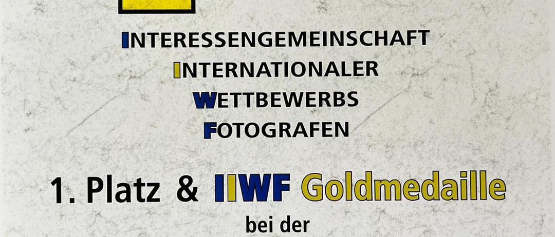 Das Bild zeigt eine Urkunde für einen Fotowettbewerb. Es steht geschrieben: '1. Platz & IWF Goldmedaille für die Naturfreunde Bundesmeisterschaft 2025'. Die Gewinnerin ist Ingrid Radlegger von NF FG Bischofshofen. Die Auszeichnung ist für ein digitales Schwarz-Weiß-Foto.