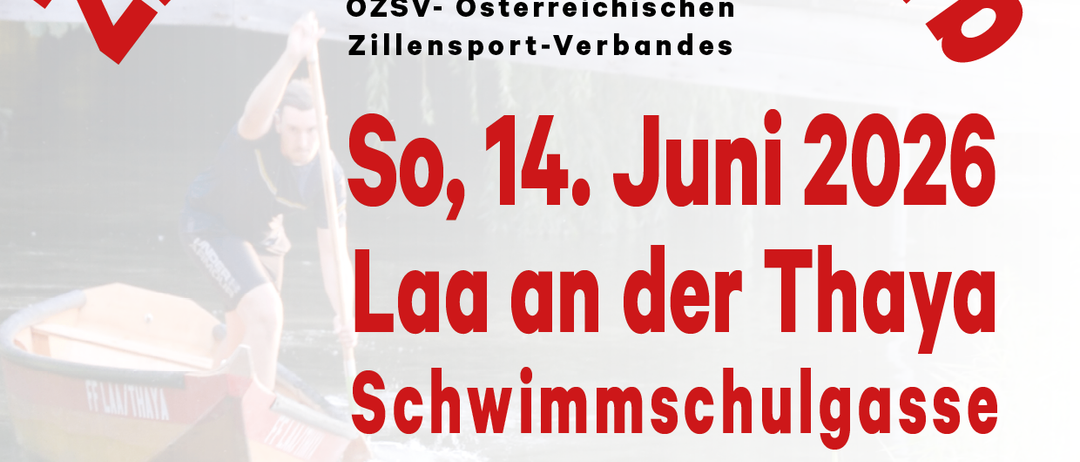 Plakat für einen offenen Wettkampf des Österreichischen Schwimmsport-Verbandes, 14. Juni 2026, in Laa an der Thaya Schwimmschulgasse. Kategorien: Schüler, Jugend, Junioren, Damen, Altersklassen, allgemeine Klasse. Beginn 09:00 Uhr, Ende ca. 17:00 Uhr.