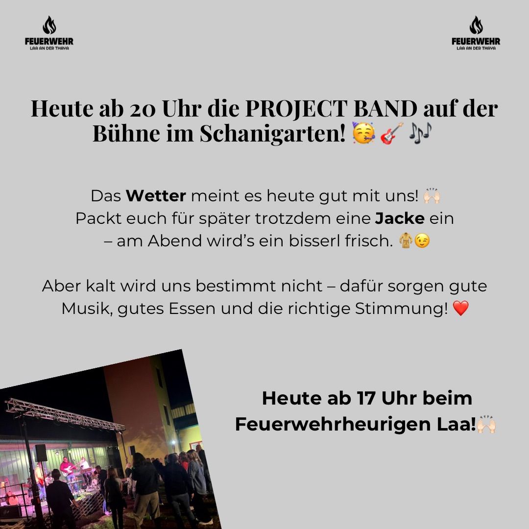Poster advertising a band performance at 8 PM in Schanigarten, encouraging attendees to bring jackets for the cooler evening.