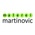 Das Wort malerei martinovic in fetten, schwarzen Buchstaben, wobei jeder Buchstabe in einem anderen grünen Kreis steht, auf einem weißen Hintergrund.