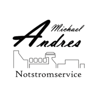 Das Logo von Michael Andres Notstromservice zeigt den Namen in stilisierter Kursive mit einem Gebäudeumriss darunter.