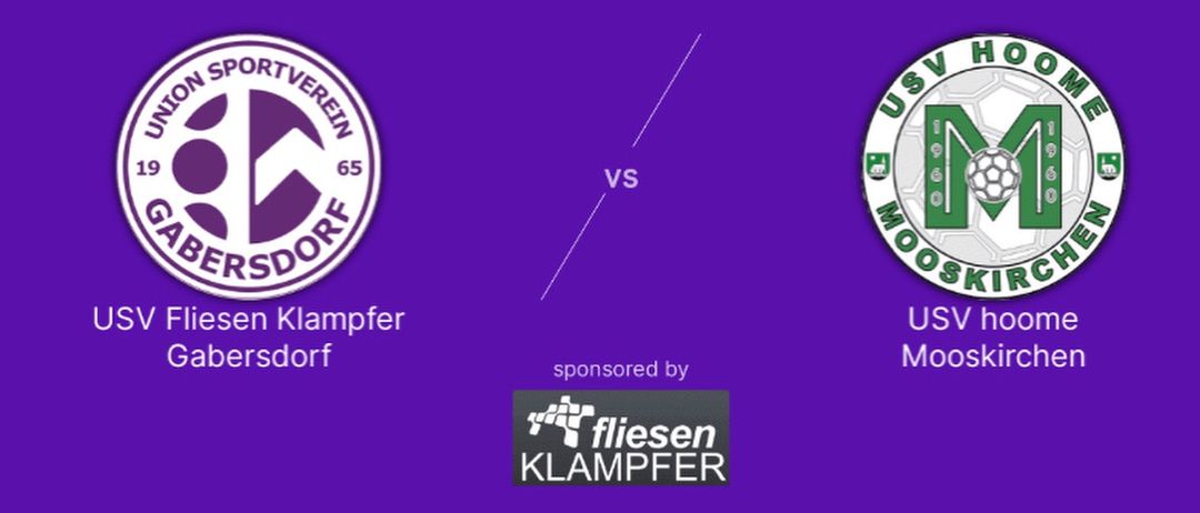 Veranstaltungsplakat für ein Sportspiel am 22. August 2025, um 19:00 Uhr in der Holzbau Lappi Arena in Gabersdorf. Mit Logos von Sportverein Gabersdorf und USV Mooskirchen.